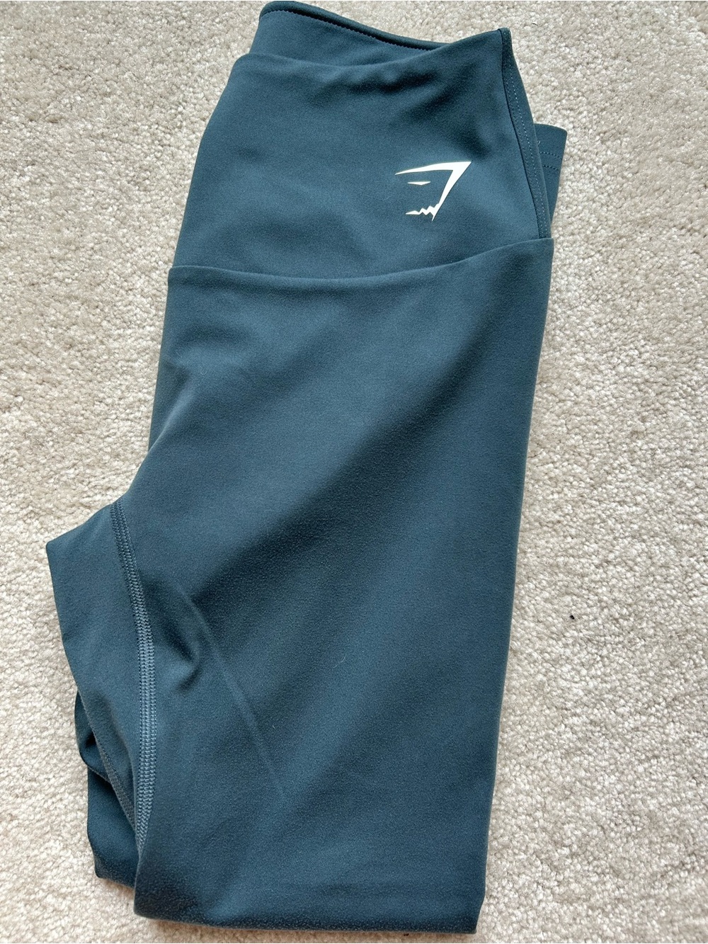 Gymshark Cropped Navy Performance Leggings with White Logo